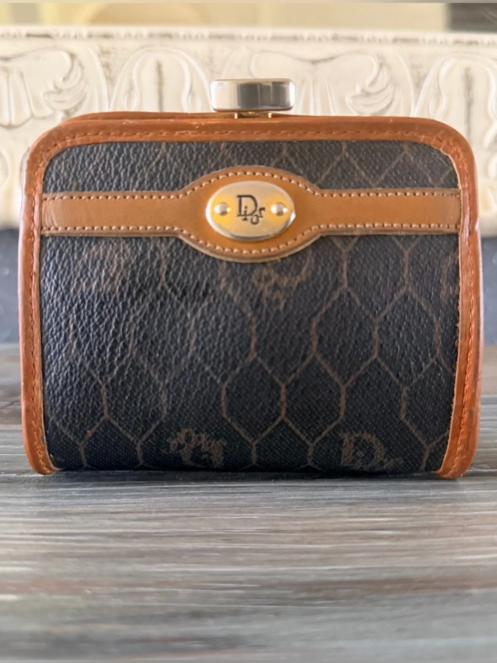 Christian Dior Vintage Leather Honeycomb Monogram Small Coin Pouch Wallet Luxury